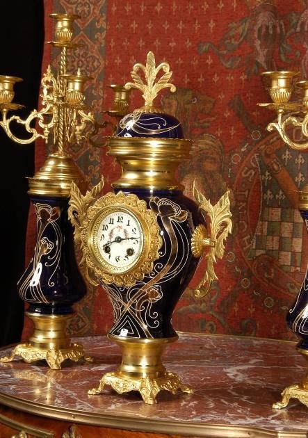 fig 2. Antique French Blue Vase Clock Set ~ French - Circa 1900 ~